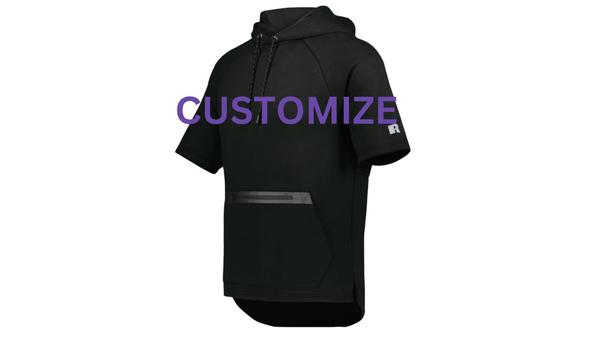 3Ts Custom Black Short Sleeve Tech Fleece Hoodie Logo