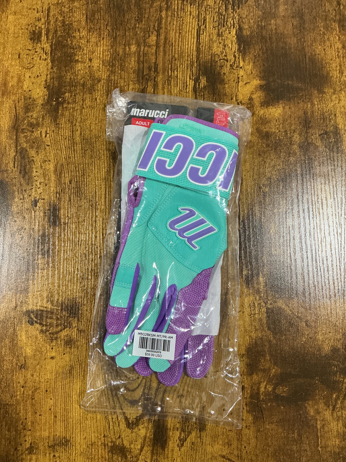 Adult Marucci Blacksmith Wrap Batting Gloves - Mint/Purple