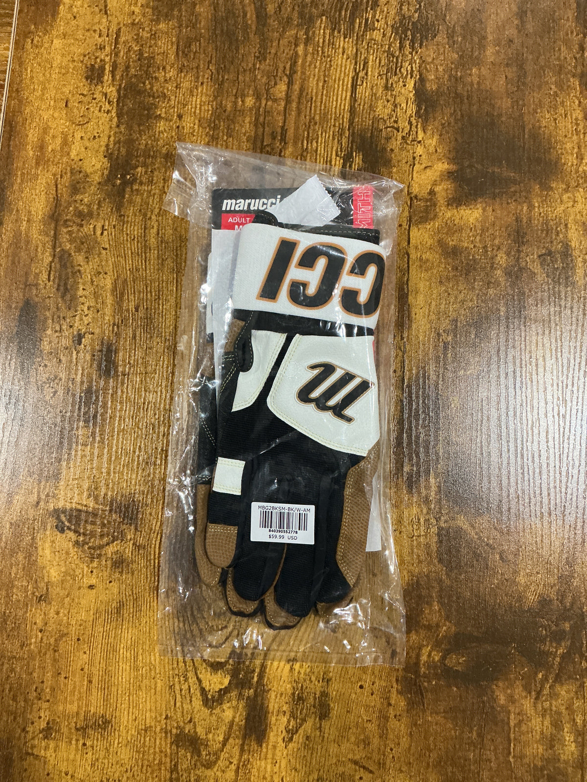 Adult Marucci Blacksmith Wrap Batting Gloves - Black/White/Brown