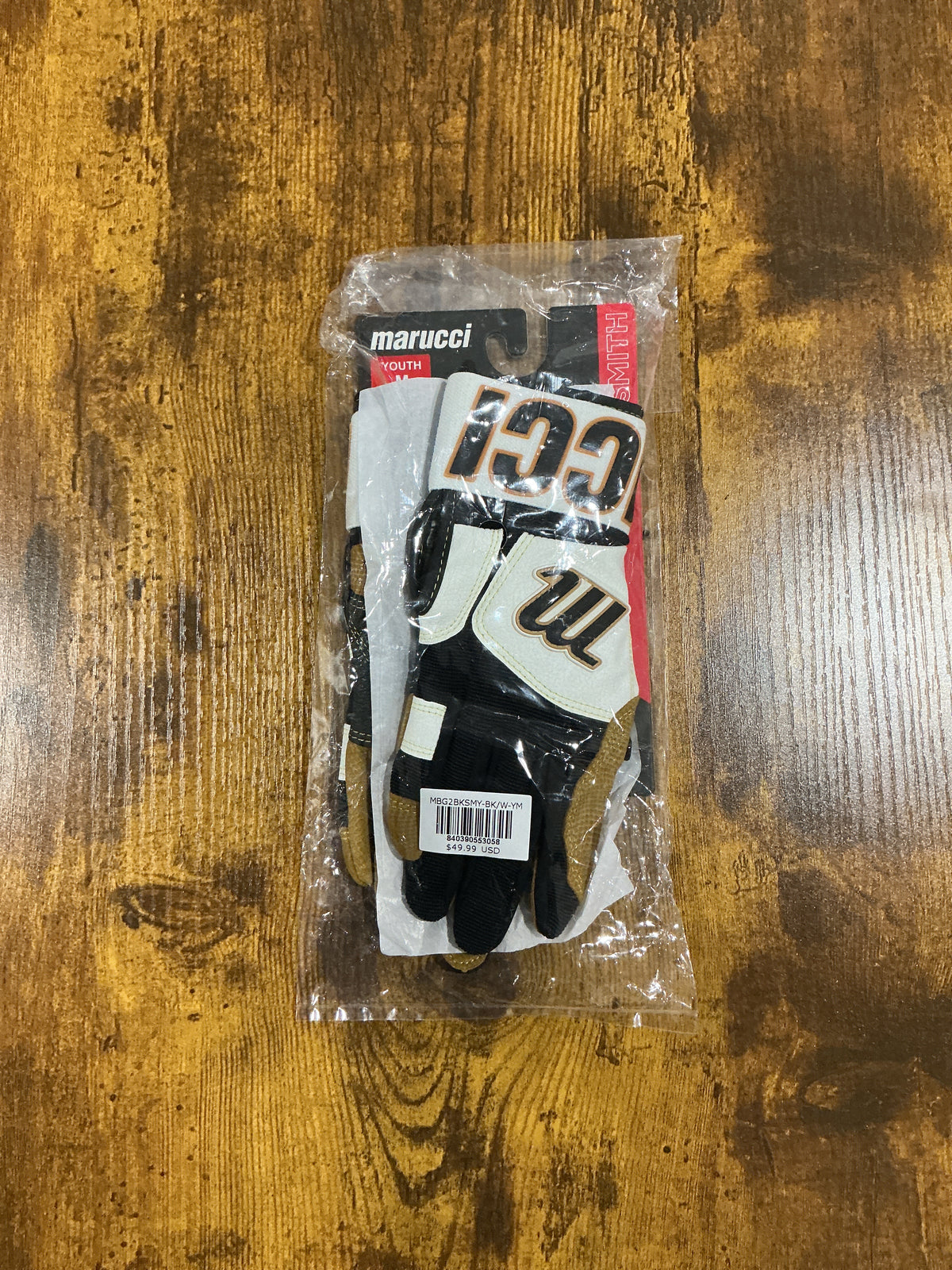 Youth Marucci Blacksmith Wrap Batting Gloves - Black/White/Brown