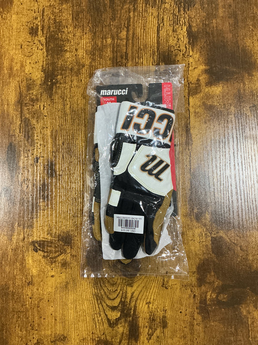Youth Marucci Blacksmith Wrap Batting Gloves - Black/White/Brown