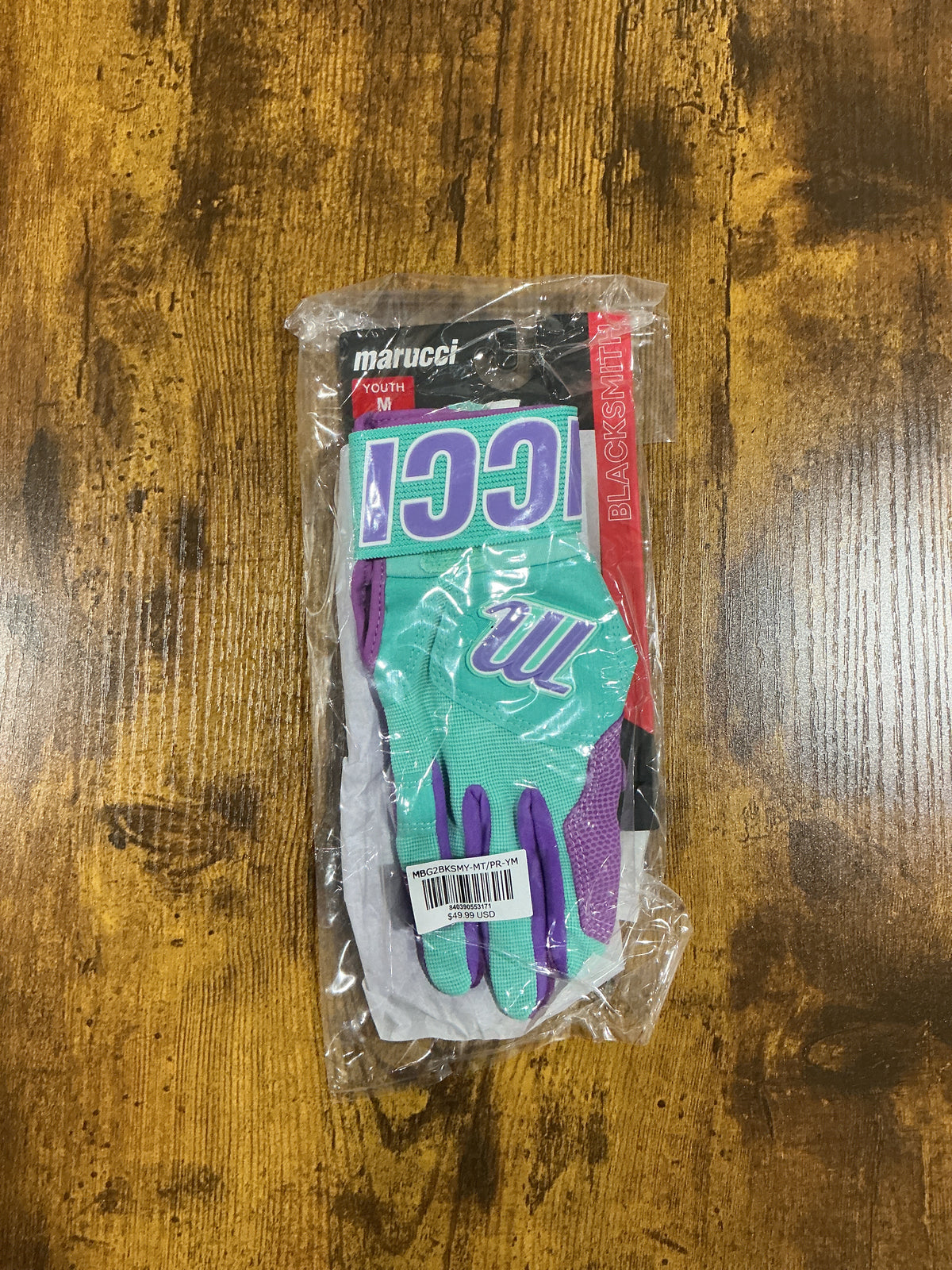 Youth Marucci Blacksmith Wrap Batting Gloves - Mint/Purple